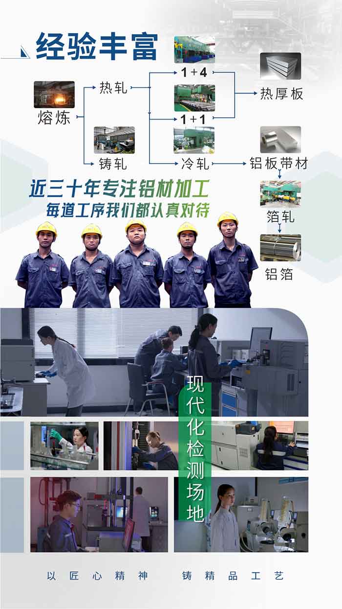 经验丰硕：近三十年专一铝材加工;每路工序我们都当真对待;现代化检测场地;以匠心心灵、铸精品工艺。
