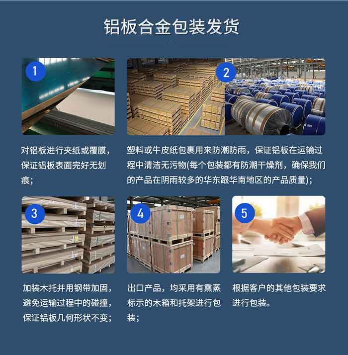 铝板合金包装发货
　　1、对铝板进行夹纸或覆膜，保障铝板表表无缺无划痕；
　　2、塑料或牛皮纸包裹用来防潮防雨，保障铝板在运输过程中清洁无污物(每个包装都有防潮干燥剂，确保MG不朽情缘产品在阴雨较多的华东跟华南地域的产品质量)；
　　3、加装木托并用钢带加固，预防运输过程中的碰撞，保障铝板几何状态不变；
　　4、出口产品，均选取有熏蒸标示的木箱和托架进行包装；
　　5、凭据客户的其他包装要求进行包装。